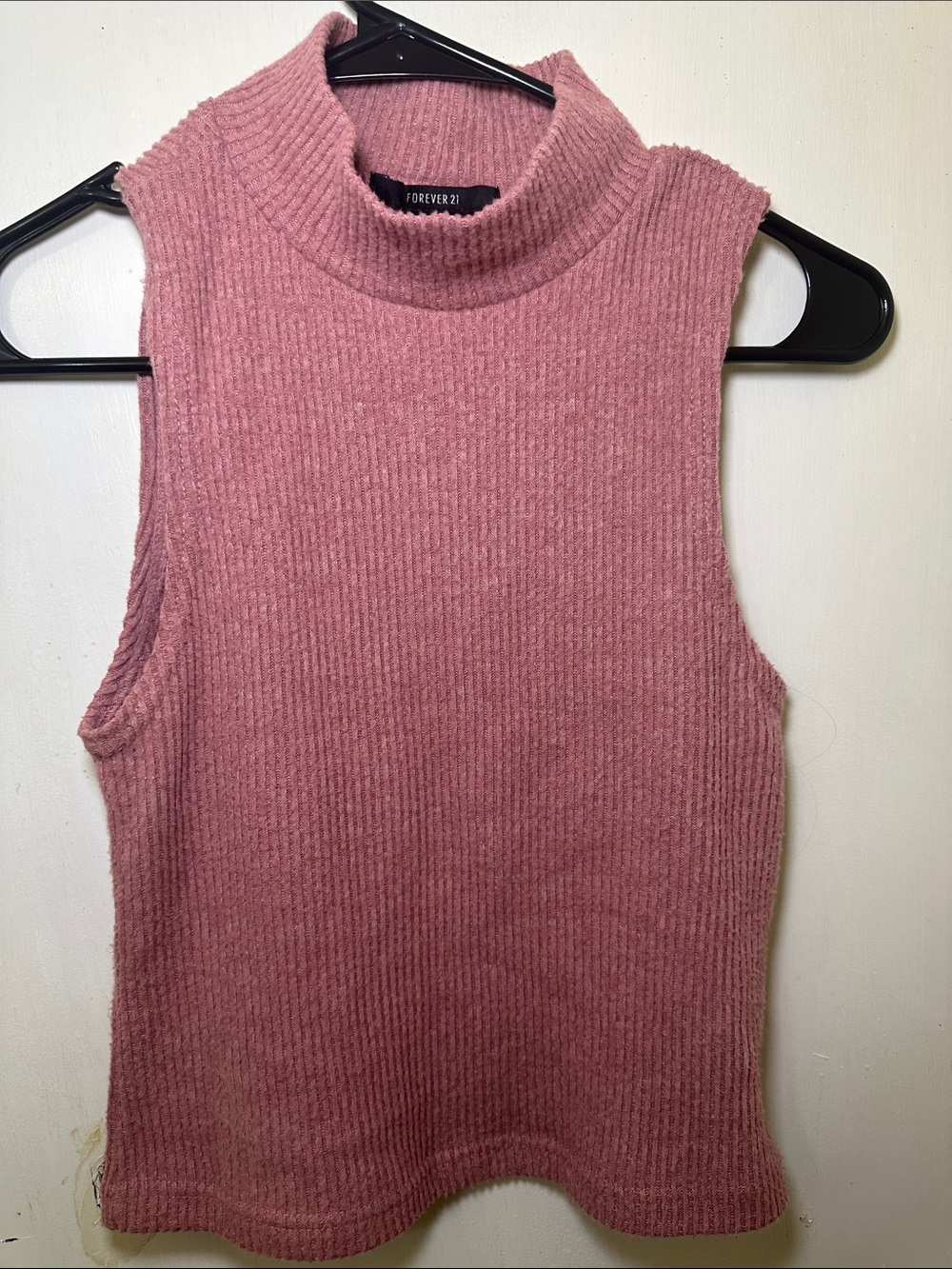 Forever 21 Dusty Rose Ribbed Mock Neck Sleeveless Top